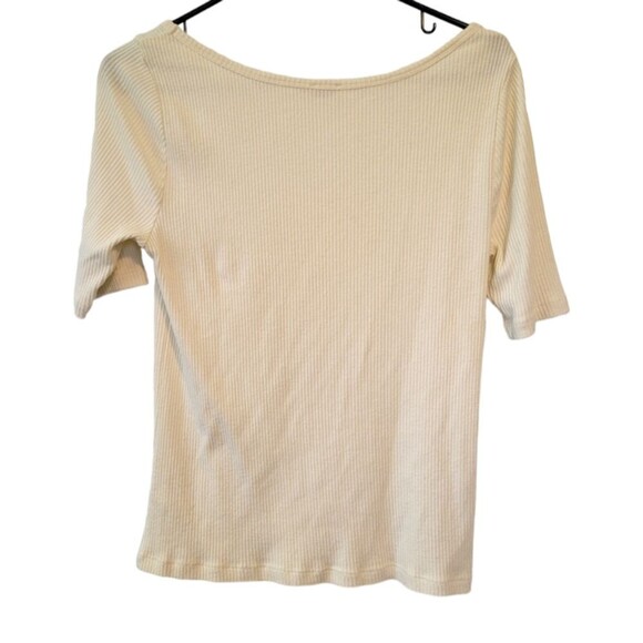 Faherty Cream Ribbed Square Neck Top Size Large - Picture 2 of 6